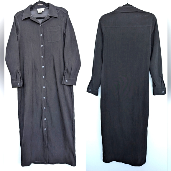 Vintage Talbots Structured Button Front Maxi Dress Sz 6 in Black Goth Modest - Picture 1 of 16